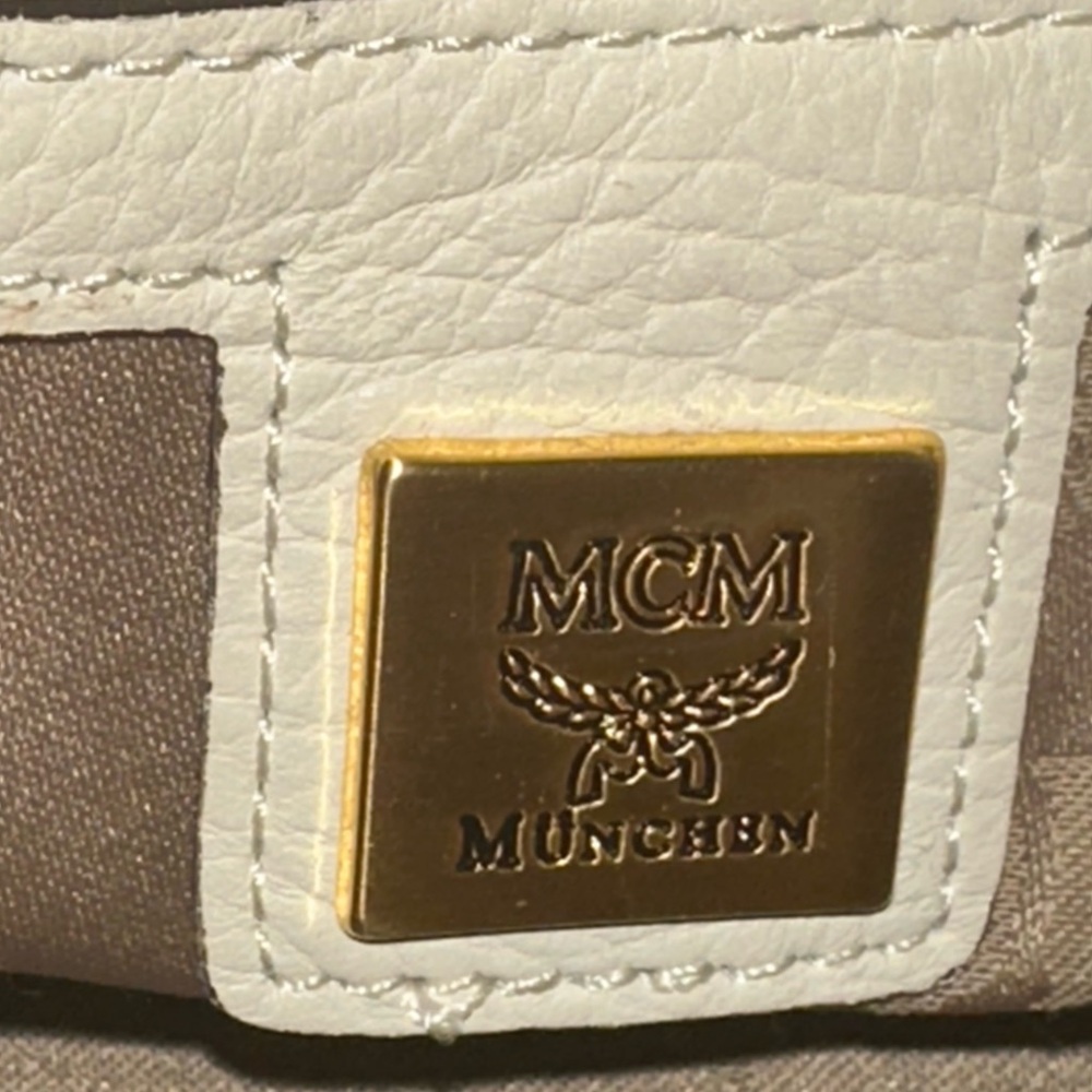 MCM Beige and White RARE Logo Satchel - Picture 12 of 14